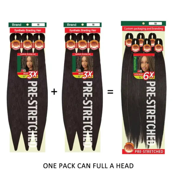 1000018345 X-Pression Premium Pre-Stretched Braiding Hair 52” – 6X Pack