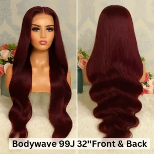 99J Burgundy Body Wave Lace Front Wig 100% Human Hair Lace