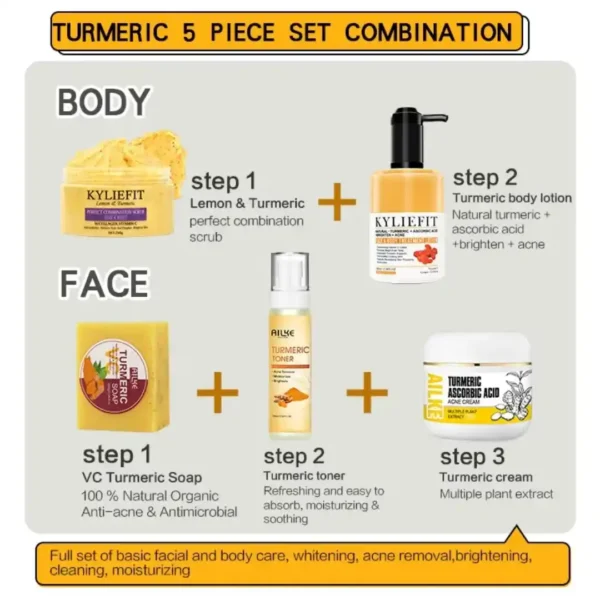 Turmeric Vitamin C Whitening Brightening Set 5in1 Anti-Acne Care